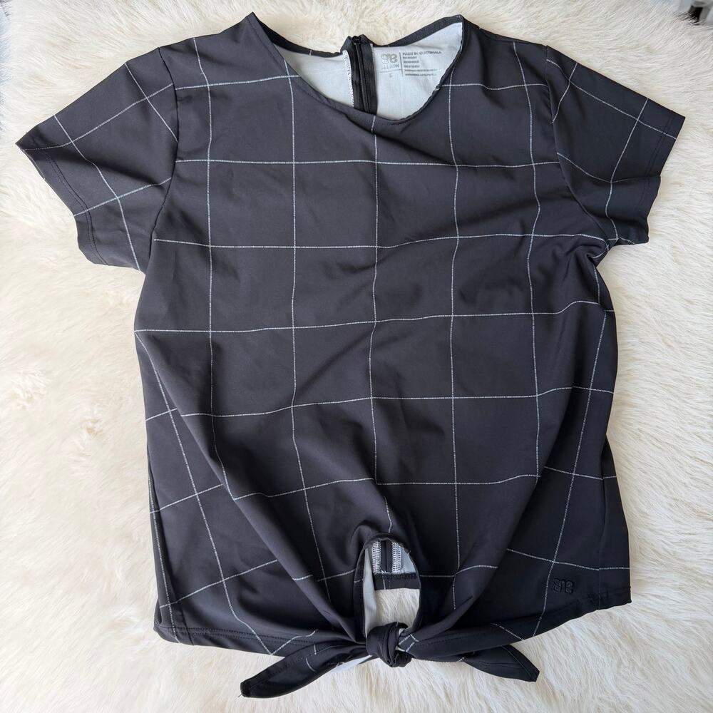 Albion Fit Front Tie Top Black Windowpane sz Small S